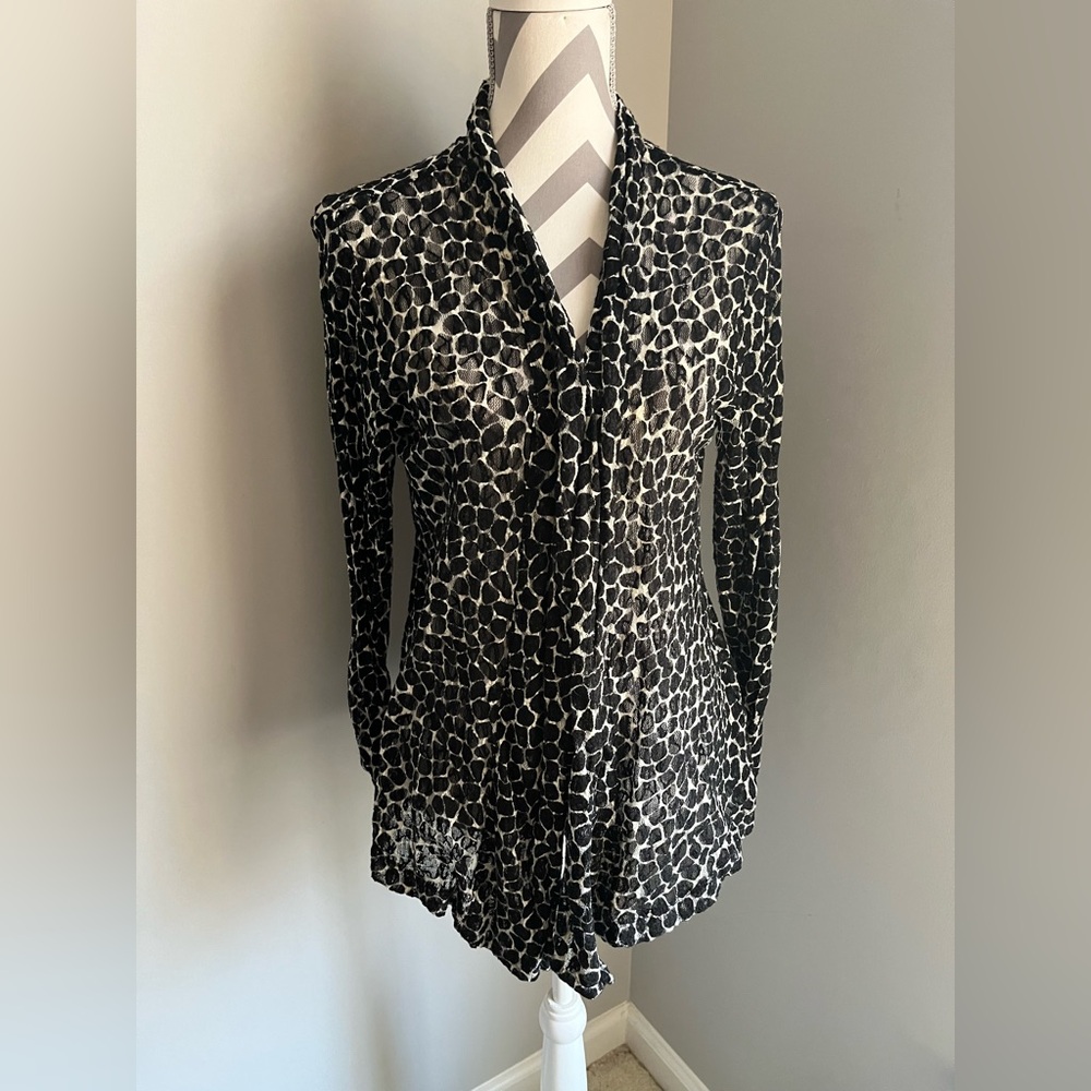 Chicos Black & White Sheer Open Cardigan Size 2